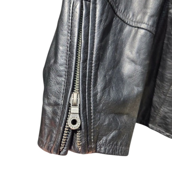 Harley Davidson Authentic Black Leather Studded Flame Bar & Shield Moto Jacket - Picture 9 of 16